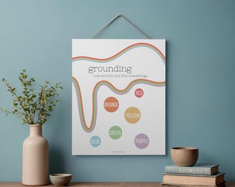 Angst Erdung druckbare digitaler Download Therapie Ressourcen sensorische Technik Poster Bundle Atem Übung psychische Gesundheit Klassenzimmer