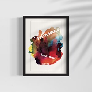 Affirmation Alliteration | Buchstabe H | Bescheidener herzlicher Mensch | Orange Blau Kunstdruck | Aquarell Wandbehang