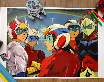 Giant Robot Pilots Art Print – Voltes V, Daimos, Mazinger Z