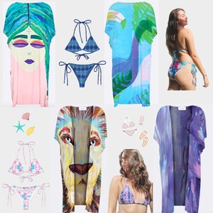 Canvas Artwork Chiffon Kimonos (Goddess, Flamingo, Lion, Deer)