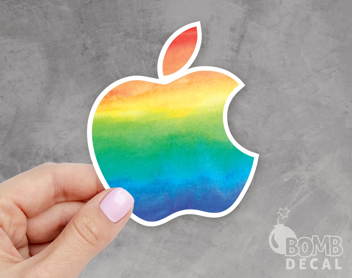 Apple Logo Sticker Apple Sticker Logo Sticker Apple Rainbow Etsy