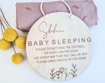 Baby Sleeping Sign - New Baby Sign - Baby Sleeping Plaque - Do Not Knock On Door Sign- New Baby Do Not Disturb - Baby Shower Gift