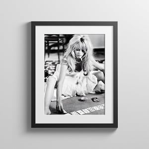 Brigitte Bardot speelkaarten Print, Bridget Bardot Art Print, Fashion Art Print, Brigitte Bardot Print, Afdrukbare Kunst, Zwart&Wit Print