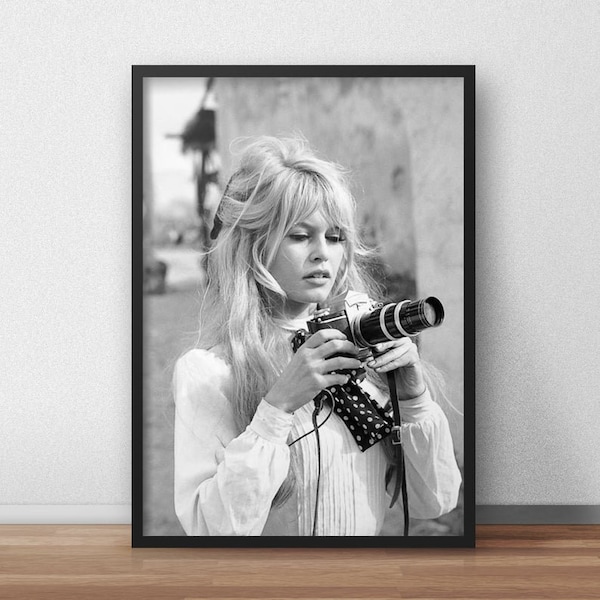 Brigitte Bardot Camera Art Print, Bridget Bardot Art Print, Fashion Art Print, Brigitte Bardot Poster, Black & White Print, Bridget bardot