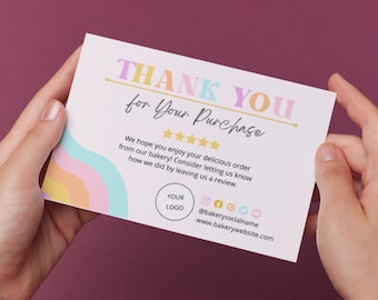 Retro cake care card Canva template, Editable cake cutting guide, Care instructions, Cake serving guide, Boho bakery thank you card CC-R1