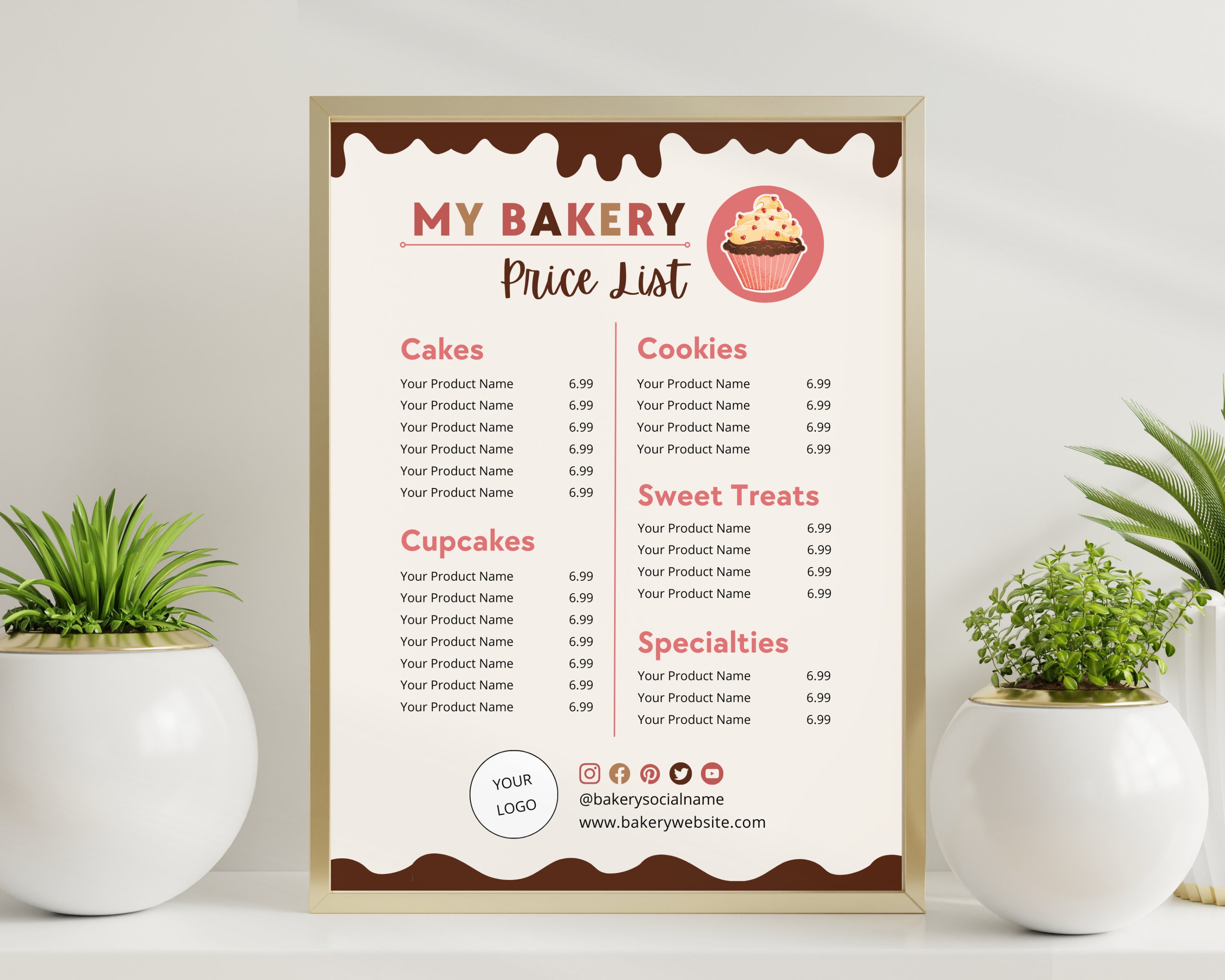 Chocolate Bakery Menu Template for Canva Cake Price List - Etsy