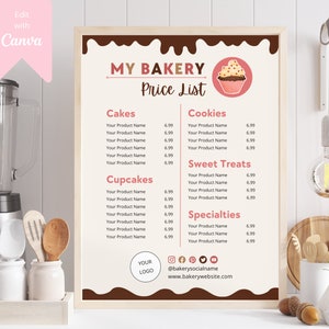 Schokoladen Bäckerei Menü Vorlage für Canva, Kuchen Preisliste, Cupcake Business Menü für Kekse Süßigkeiten und Desserts, Bäckerei Flyer CC-R3