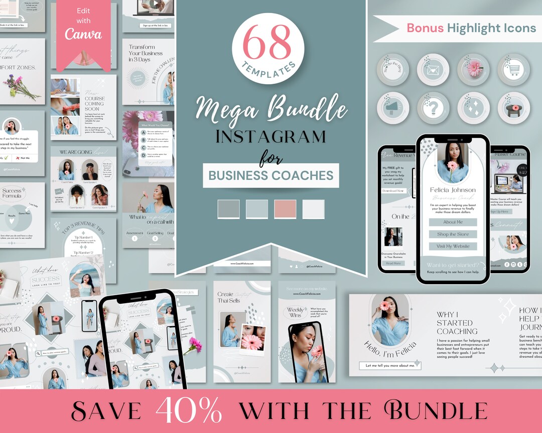 Instagram Template Bundle for Business Coaches, Canva Bundle Toolkit ...