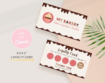 Kuchen Treuekarte für Bäckereigeschäft, Bäckerei-Branding-Belohnungskarte, bearbeitbare Visitenkarte, Kekse süße Leckereien Canva-Vorlage CC-R3