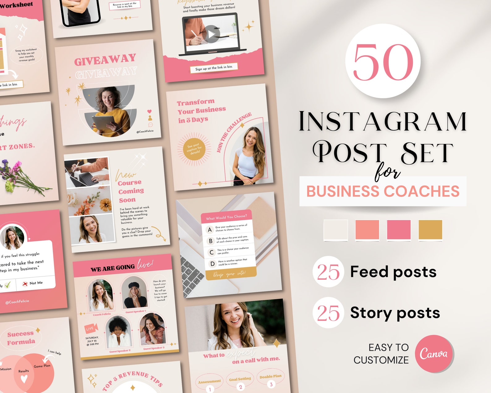 50 Instagram Post Template Set for Business Coaches Canva Coaching ...