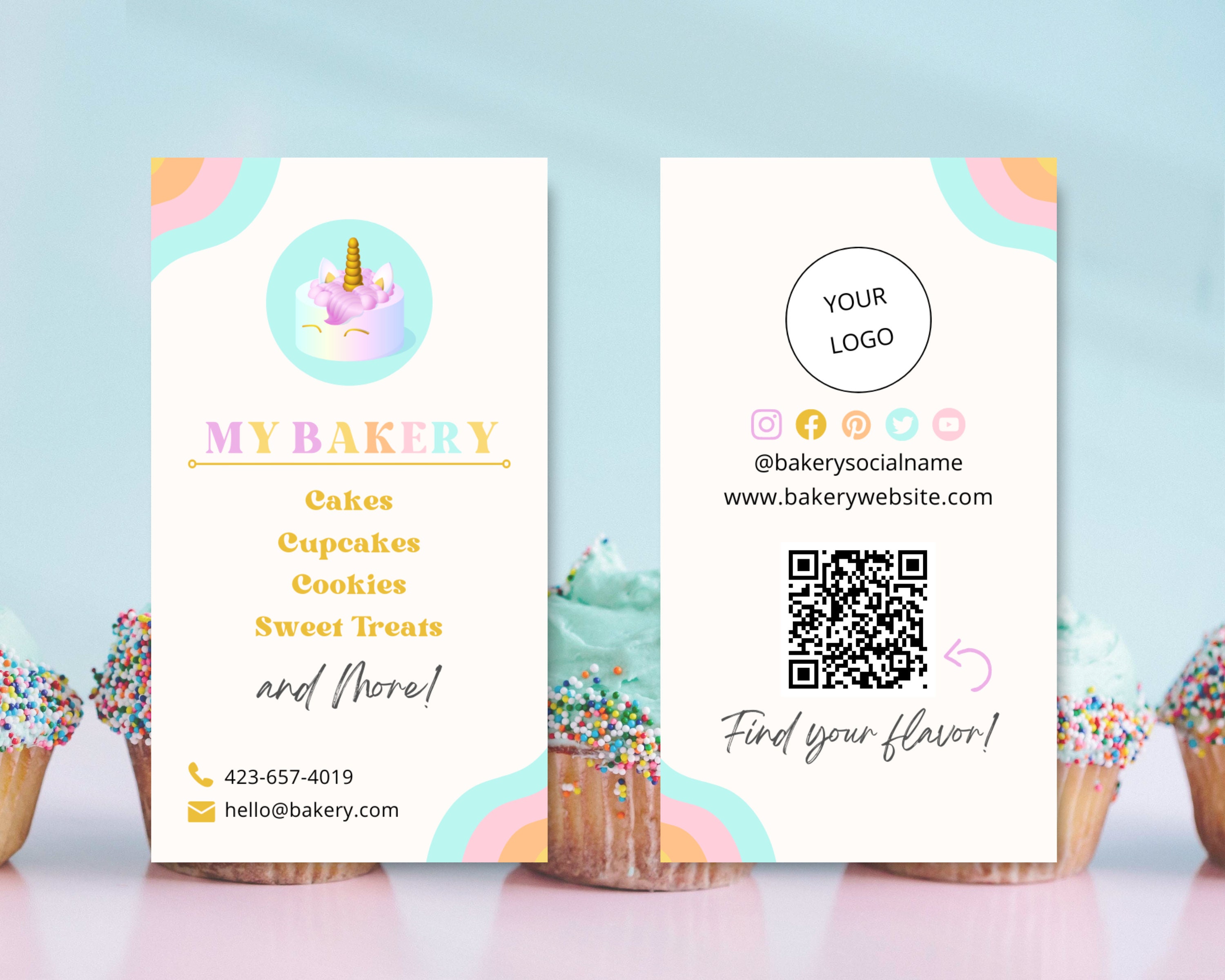 Retro Bakery Business Card With QR Code, Vertical DIY Cake Business