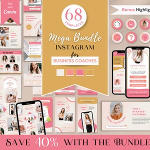 Pacote de mídia social de modelo do Instagram para treinadores, kit de ferramentas do pacote Canva, capas de destaque do Instagram, pacote com postagens de histórias, carrossel BC2