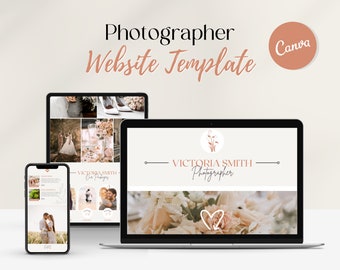 Website template Canva for photography, Clean photographer landing page website theme with portfolio, Wedding photography website