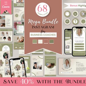Instagram Template Social Media Bundle for Coaches, Canva Bundle Toolkit, Instagram Highlight Covers, Package with Story Posts, Carousel BC3