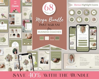 Instagram Template Social Media Bundle for Coaches, Canva Bundle Toolkit, Instagram Highlight Covers, Package with Story Posts, Carousel BC3