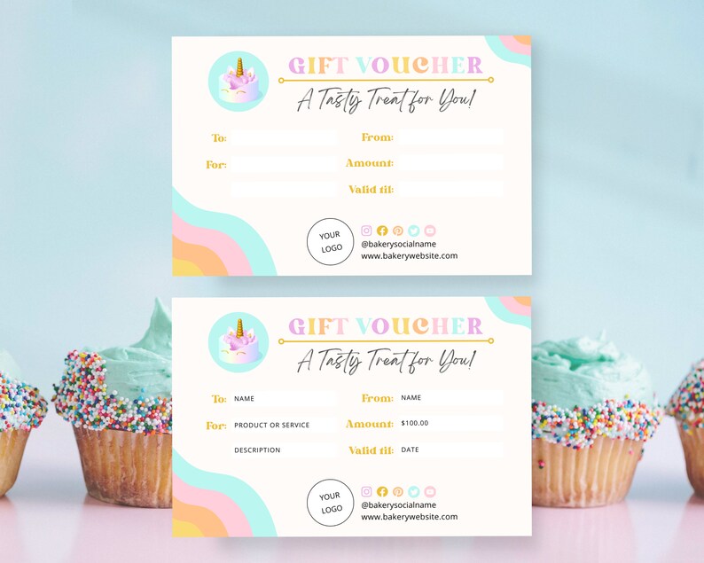 Retro Bakery Gift Card Template for Canva, Cake Business DIY Gift