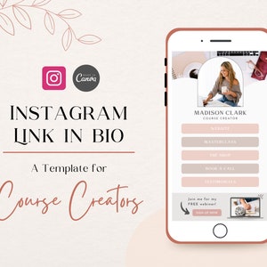 Instagram Link in Bio Template for Course Creators | Instagram Landing Page Canva Template, Feminine Instagram Bio Link Pink