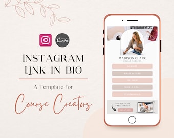 Instagram Link in Bio Template for Course Creators | Instagram Landing Page Canva Template, Feminine Instagram Bio Link Pink
