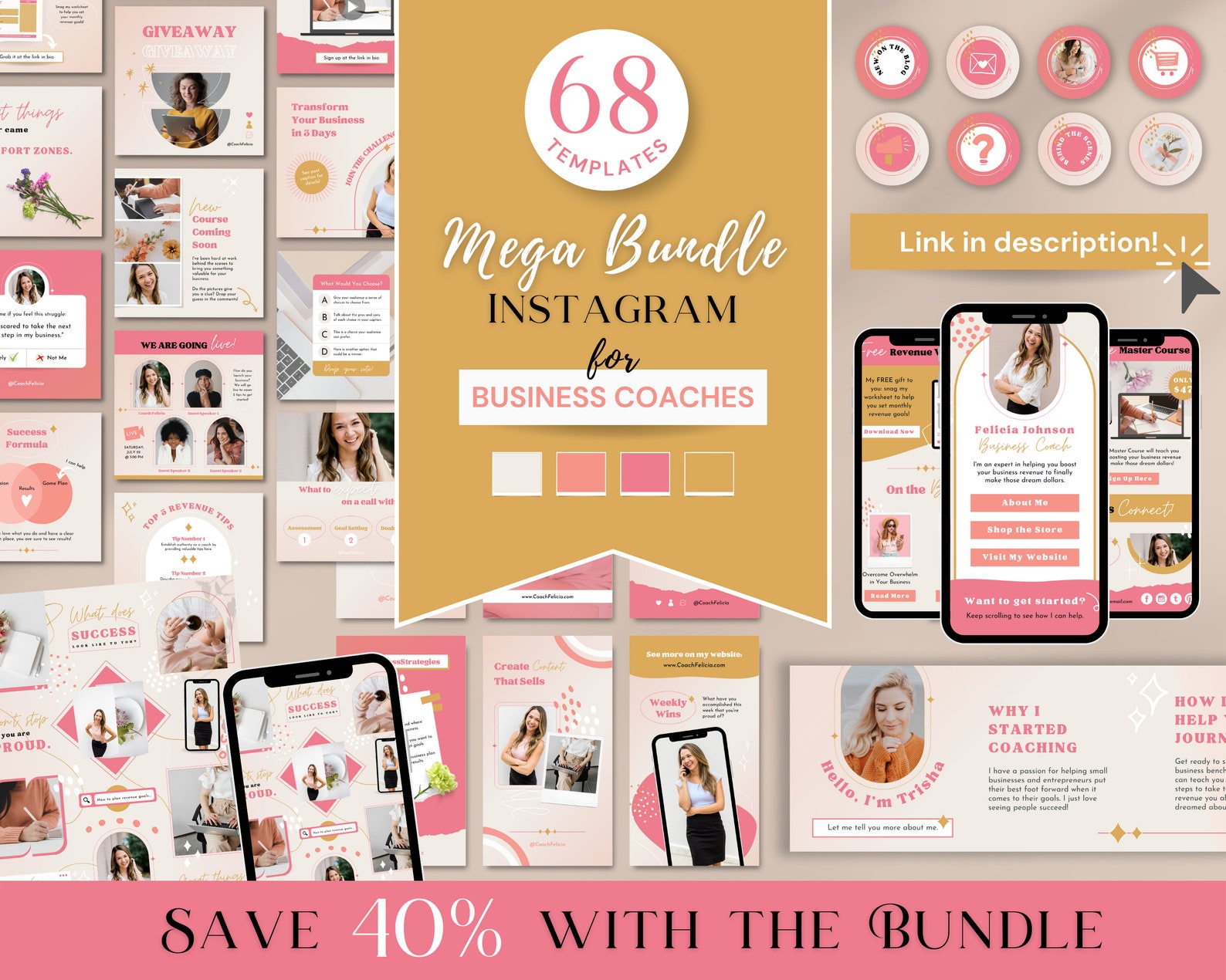Instagram Carousel Template for Business Coaches | Business Coach Pink ...