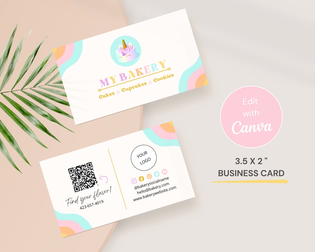 Retro Bakery Business Card With QR Code, Diy Cake Business Card Canva