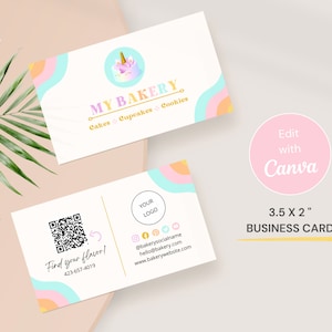 Retro Bäckerei Visitenkarte mit QR-Code, Diy Kuchen Visitenkarte Canva Vorlage, Hausbäckerei Branding für süße Leckereien Bäckerei Menü CC-R1