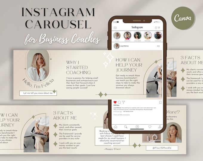 Instagram Carousel Template for Business Coaches, Business Coach Green ...