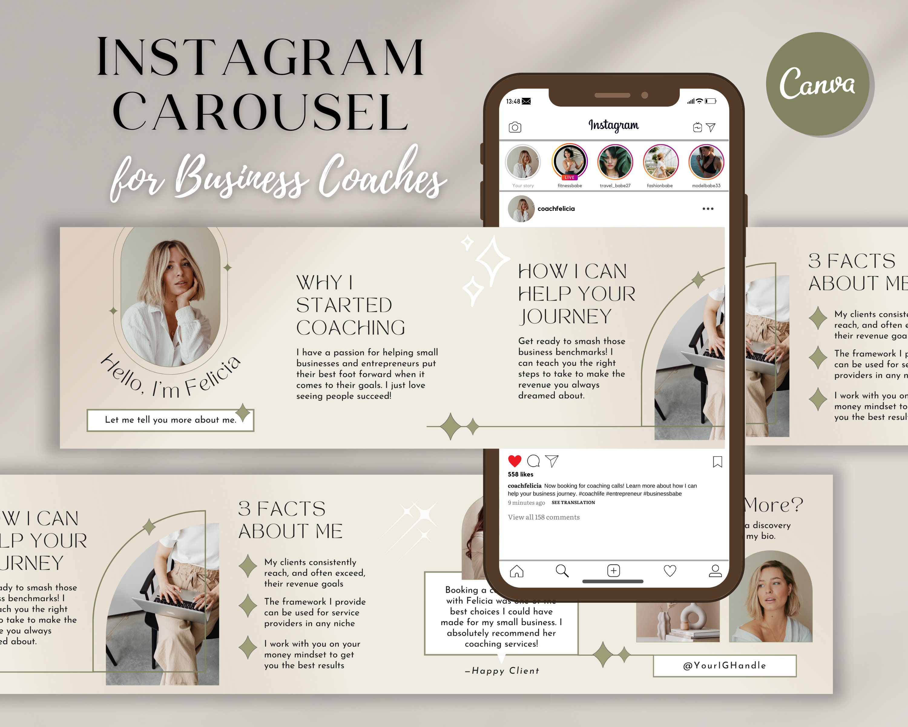 Instagram Carousel Template for Business Coaches, Business Coach Green ...