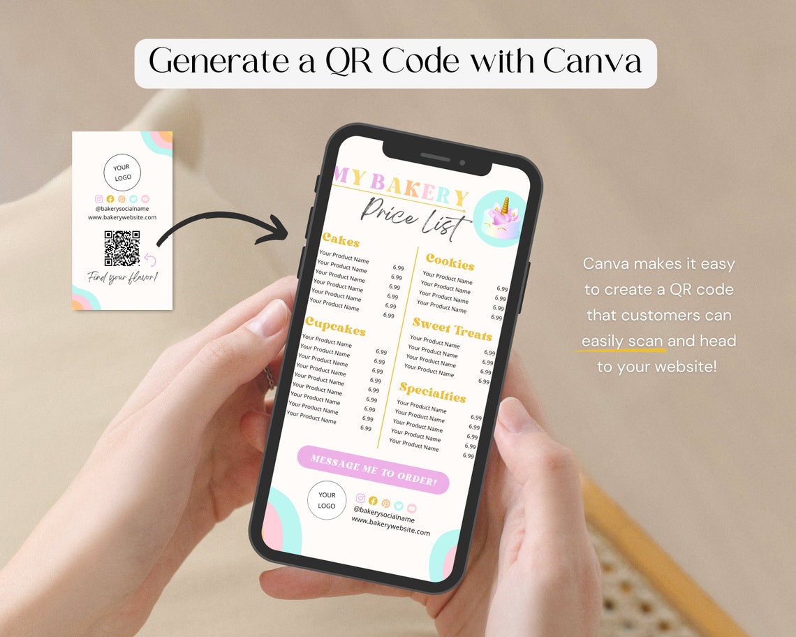 Retro Bakery Business Card With QR Code, Vertical DIY Cake Business ...