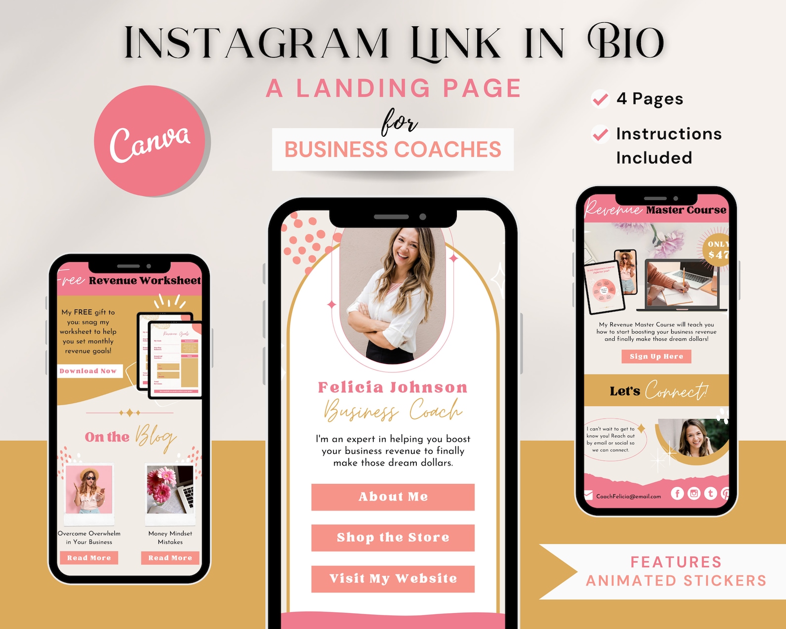 Instagram Bright Link in Bio Landing Page Template for Coaches, IG Bio ...