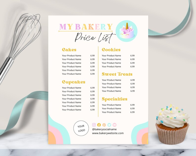 Retro Cake Price List Template for Canva Cupcake Business Etsy