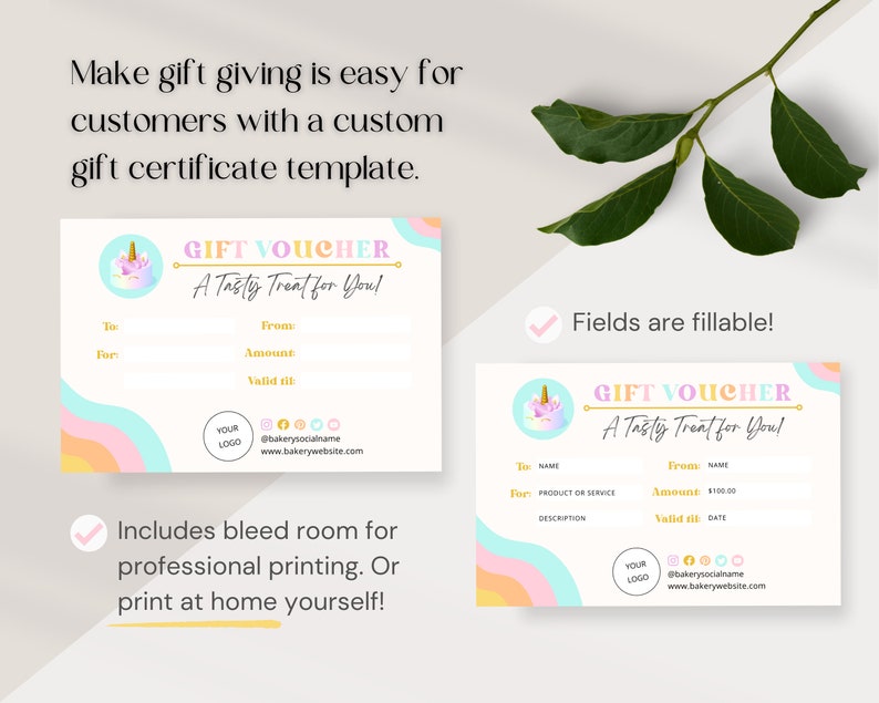 Retro Bakery Gift Card Template for Canva, Cake Business DIY Gift