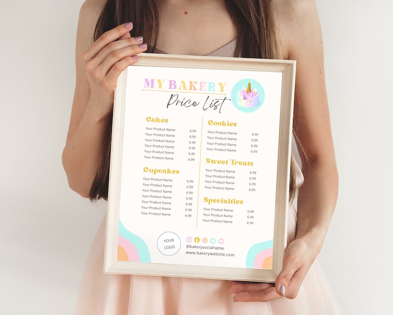 Retro Cake Price List Template for Canva Cupcake Business Etsy