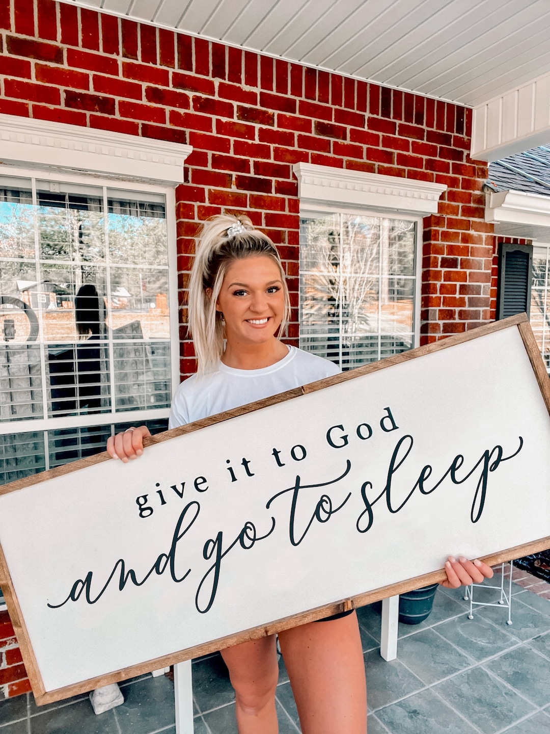 Give it to god and go to sleep wooden sign - over the bed sign - bedroom decor