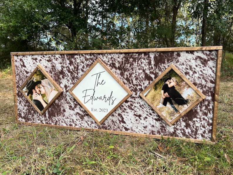 Cowhide wooden frame sign - cowhide photo sign - cowhide sign