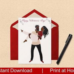 Biglietto di auguri stampabile, biglietto di auguri di San Valentino per coppia afroamericana, biglietto di auguri di San Valentino per coppia nera innamorata, download immediato