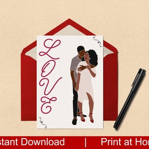 Biglietto di auguri stampabile/Biglietto d'amore scaricabile/Biglietto di coppia afroamericana, biglietto di coppia nera innamorata/Download immediato