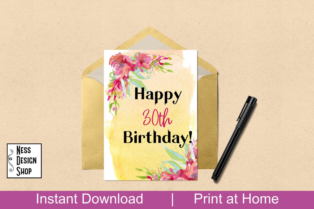Printable Happy 30th Birthday Greeting Card| Happy 30th Birthday ...