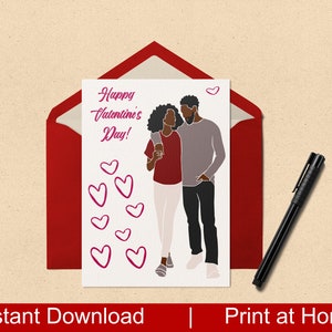 Biglietto di auguri stampabile/Biglietto di auguri di San Valentino per coppia afroamericana, biglietto di auguri di San Valentino per coppia nera innamorata