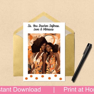 Digitale Galentine-Tageskarte | Schwarze Frauen Freundschaft | Druckbare BFF Karte|Sis, You Deserve Softness, Love & Mimosas