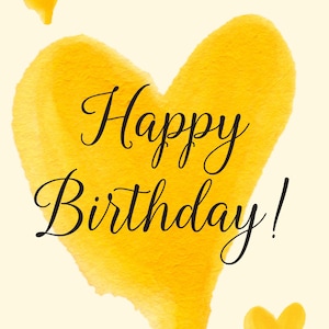 Printable Birthday Greeting Card- Happy Birthday Yellow Watercolor ...