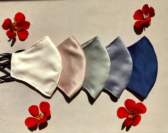 Satin Face Mask | Matte Satin Mask with Nose Wire | Satin Mask with Filter Pocket | Silk Mask with Adjustable  | Satin Tapered Face Mask