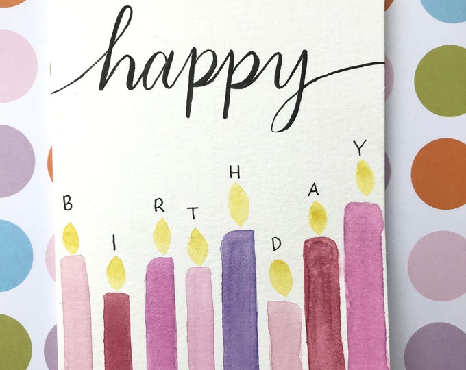 Watercolor Birthday Card Simple Birthday Card Hand Painted Card Candle ...