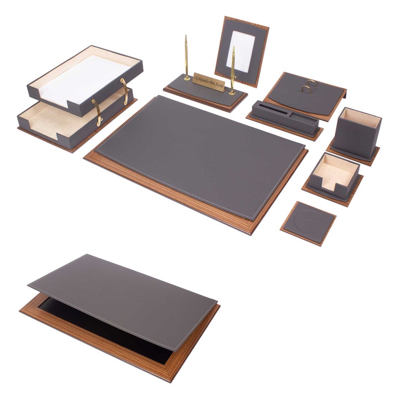 Leather Desk Organizer Set Walnut Wood Combination Best Gift Etsy