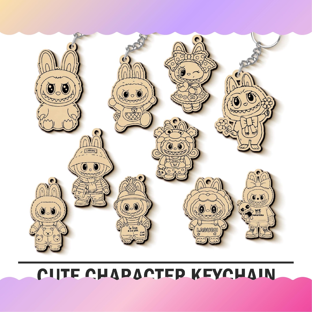 cute-toy-keychain-svg-laser-cut-file-kawaii-keyring-laser-cut-cute