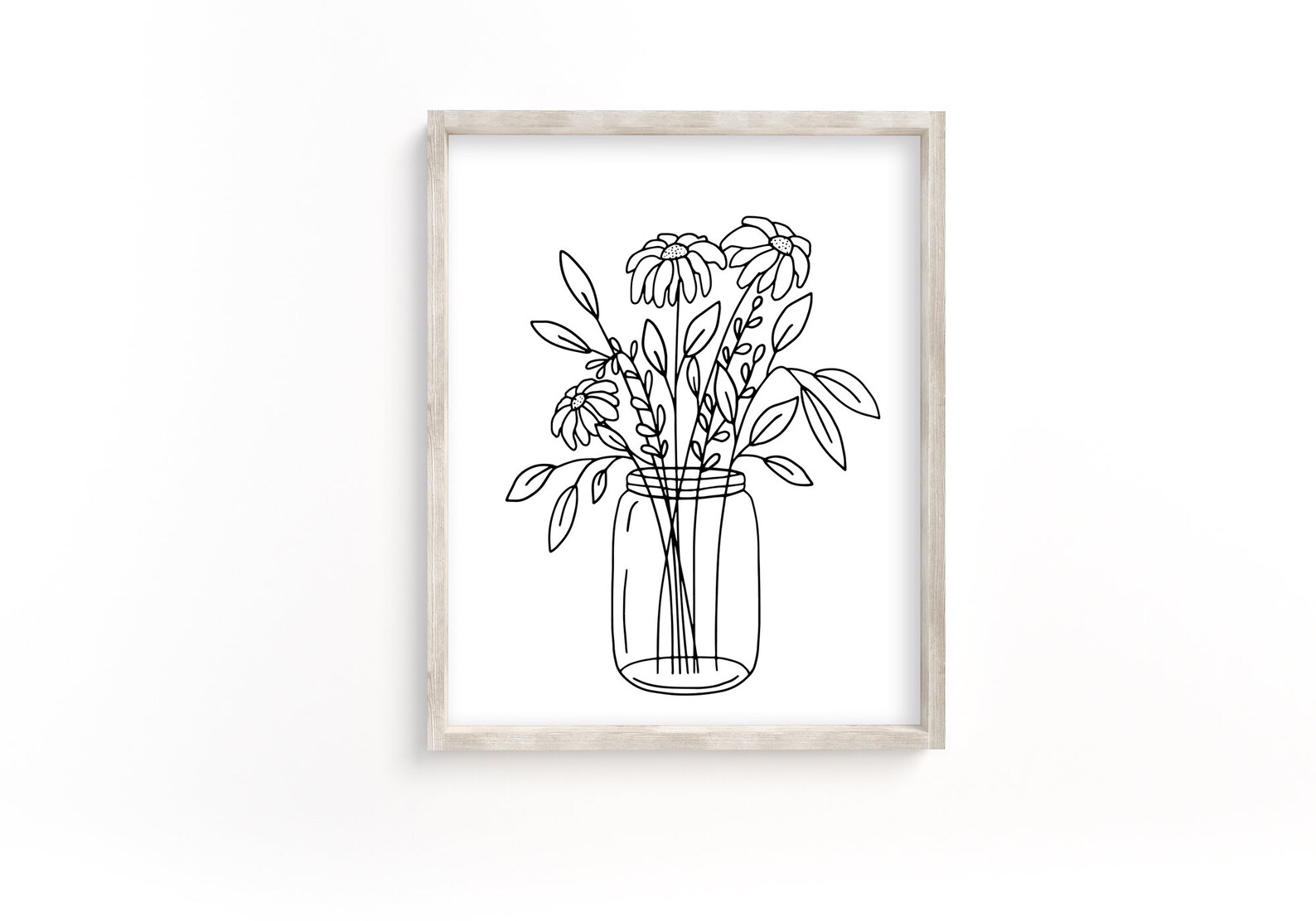 Floral Mason Jar Printable, Mason Jar Floral Arrangement, Sketched ...