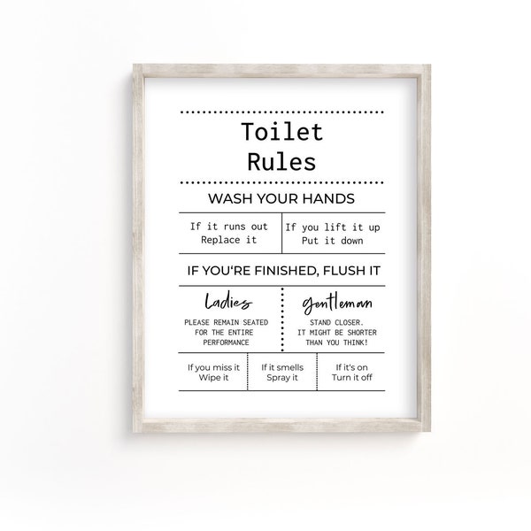 Toilet Rules,  Bathroom Wall Print, Wall Print, Bathroom Printable.  Bathroom Sign,  Bathroom Accessories,  Toilet Wall Print. Download