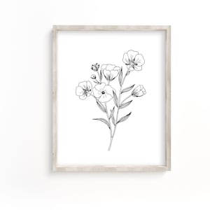 Botanical Line Art Print, Black and White Botanical Printable, Simple Modern Art, Minimalist Botanical Art, Wildflowers, Line Drawing