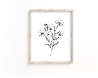 Botanical Line Art Print: Minimalist Wildflower Drawing (Digital Download)