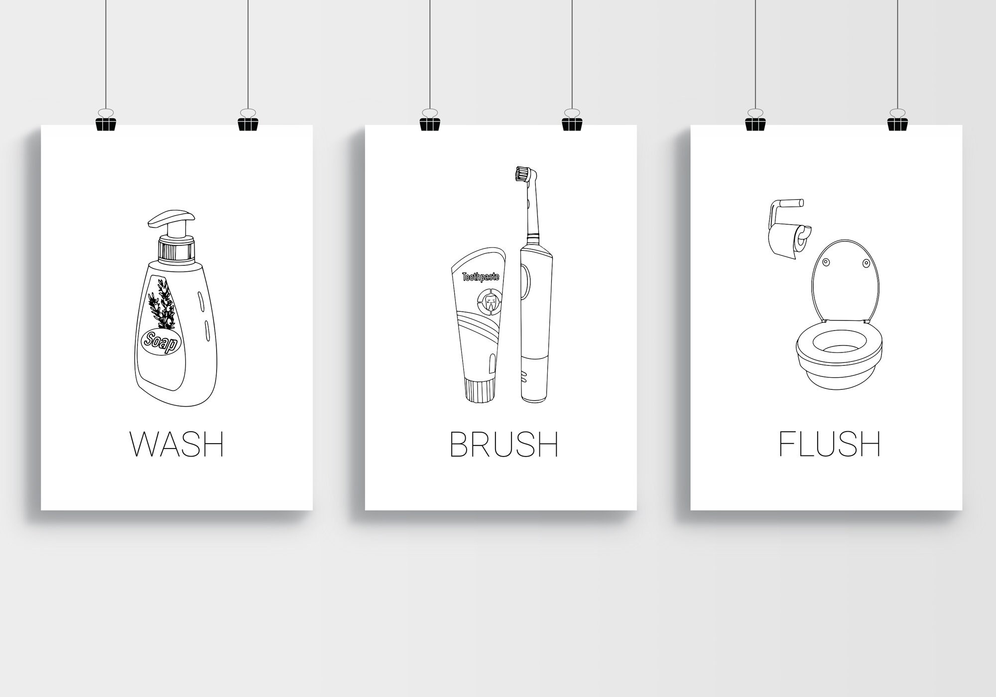 Printable Bathroom Wall Decor Wash Brush Flush Bathroom Wall - Etsy