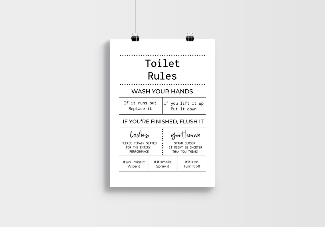Sticker Mural Règles Toilette - Déco Salle De Bain - Étanche - 60x104 Cm - Humour
